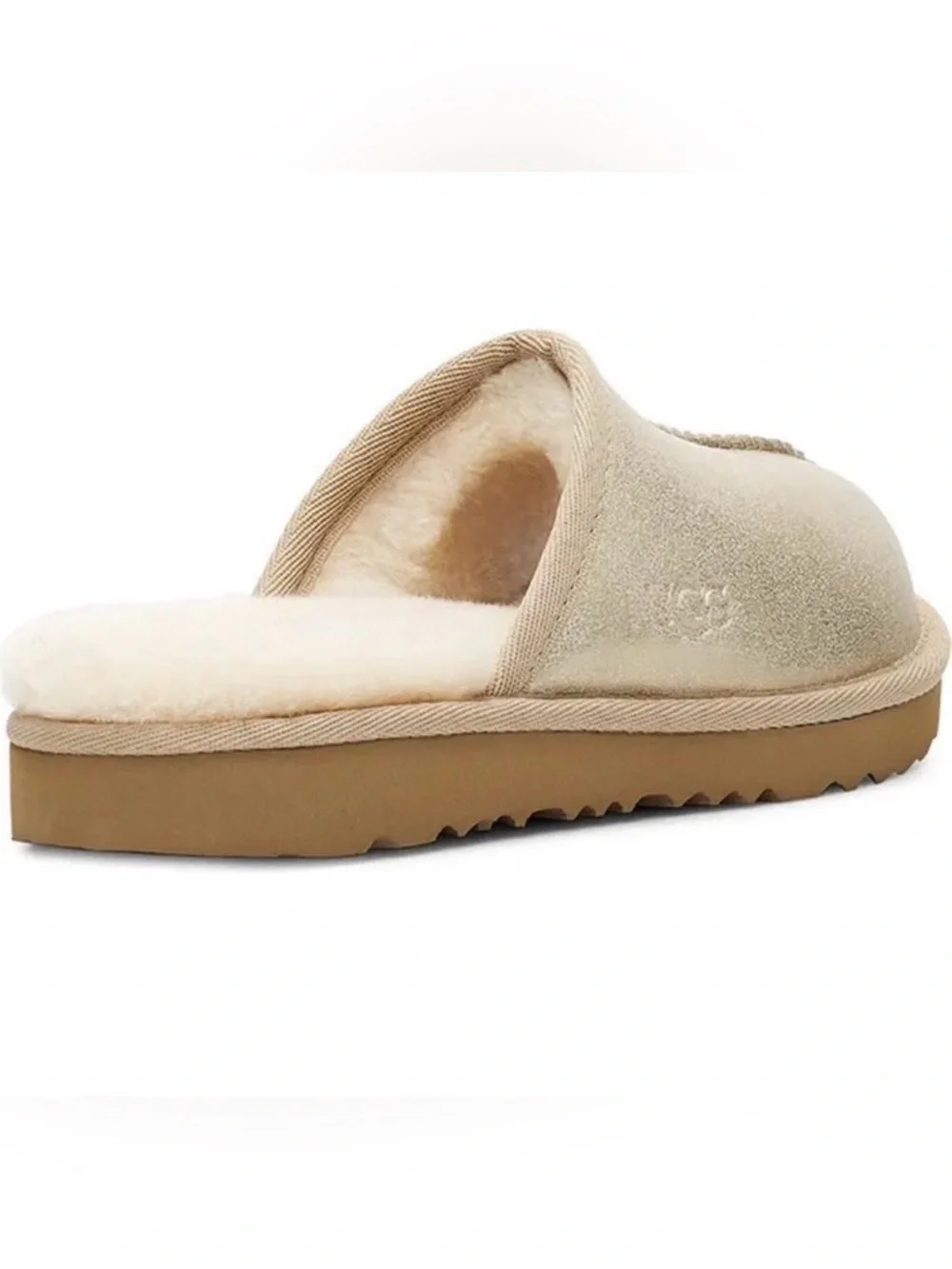 UGG Kids Keegan Metallic Gold Faux Fur Slippers 3M Big Kid Cozy Shoes NWT